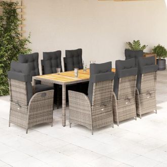 vidaXL Set Comedor Jard&iacute;n 9 Pzas Y Cojines Rat&aacute;n Sint&eacute;tico Gris Vidaxl