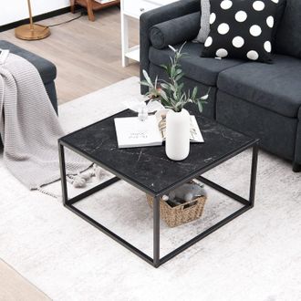 Costway Costway Mesa De Centro Cuadrada Con Tapa De Imitaci&oacute;n De M&aacute;rmol Y Marco De Acero, Mesa De C&oacute;ctel Central, Mueble De Sal&oacute;n, 70 X 70 X 40 Cm, F&aacute;cil De M