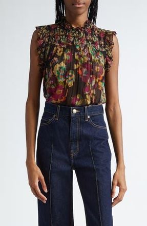 Ulla Johnson Georgina Floral Sleeveless Pliss&eacute; Silk Top in Cosmic at Nordstrom Rack, Size 0