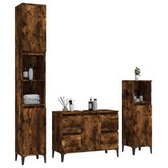 Berkfield Home Modern 3 Piece Bathroom Furniture Set Smoked Oak Engineered Wood in Brown