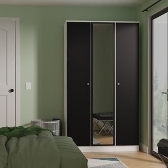Lewis's Yarmouth Tall Triple Mirrored Wardrobe in Black & White Matt - Ready Assembled - Lewiss Home | TJ Hughes