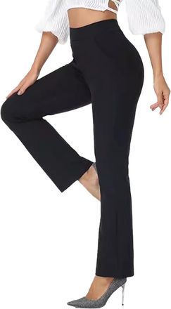 SHEKINI Womens Dress Pants Straight Leg Work Trousers High Waisted Elastic Waist Bootcut Tummy Control Workout Yoga Office Ladies Trousers Black