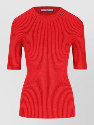 Prada crew neck ribbed texture short sleeve top