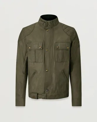 Belstaff Chaqueta Motera Brooklands Para Hombre Algod&oacute;n Encerado Verde Oliva 2xl