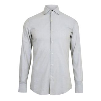HUGO BOSS Mens Spread Collar Long-Sleeved Shirt (Light Grey) - Size 17.5 inch