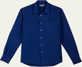 Vilebrequin Mens Caroubis Solid Linen Sport Shirt