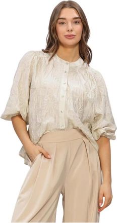 Nukus Nukus, Overhemden, Dames, Beige, M, Lynn Blouse Embroidery