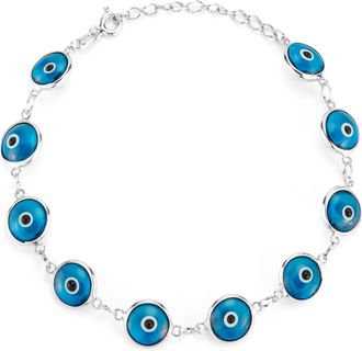 Glaze Jewelry Sterling Silver Blue Enamel Evil Eye Bracelet