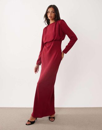 Asos abito maxi modest con maniche a pipistrello color vino-Rosso