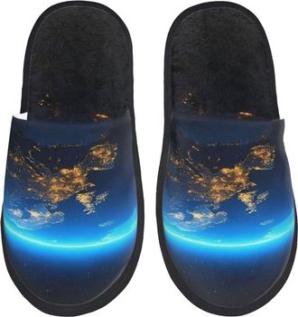 Generic Planet Earth Men Women Slippers Fluffy House Slippers Cosy House Shoes For Bedroom Indoor Winter L