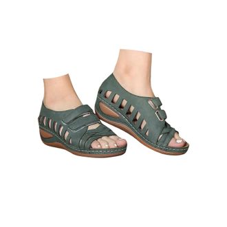 Generic Low Heel Wedge Sandals for Women 2026 Summer Open Toe Arch Support Hollow Platform Adjustable Strap Wide Fit Shoes Casual Comfortable Slip on Walking 