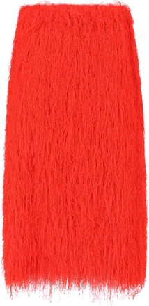 Dries Van Noten Red Sokna Fringe Textured Midi Skirt