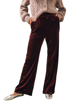 Faherty Genevieve Wide Leg Stretch Velvet Pants in Maroon Banner at Nordstrom Rack, Size Large