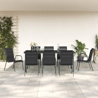vidaXL Juego De Comedor Para Jard&iacute;n 9 Piezas Acero Y Textilene Negro Vidaxl