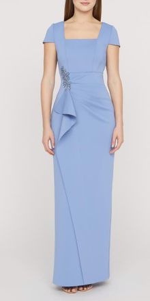 JS Collections Matilda Bead Detail Cascade Ruffle Gown in Manor Blue at Nordstrom, Size 16