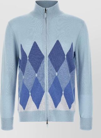 Ballantyne cashmere diamond intarsia zip cardigan