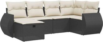 vidaXL Vidaxl - Set De Sof&aacute;s De Jard&iacute;n 6 Piezas Y Cojines Rat&aacute;n Sint&eacute;tico Negro