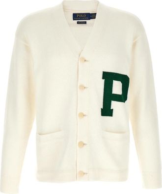 Polo Ralph Lauren Relaxed Fit Katoenen Letter Cardigan - Heren - Vesten - Wit - L - Katoen - Truien & Vesten