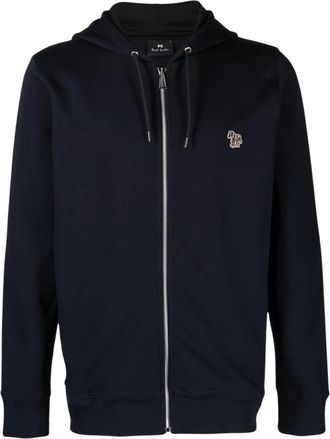 Paul Smith Zebra Logo Zip-Through Hoodie - Heren - Vesten met rits - Blauw - S - Katoen - Hoodies & sweatvesten