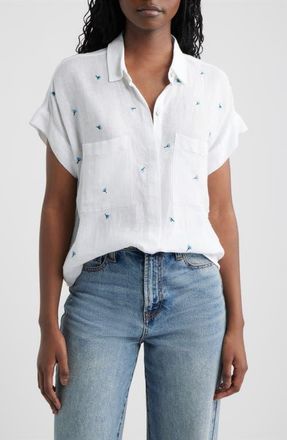 Rails Cito Floral Embroidered Linen Blend Button-Up Shirt in Bluebell Carnations at Nordstrom, Size Xx-Small