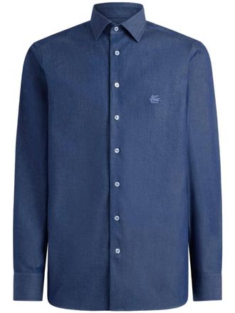 Etro Pegaso chambray shirt - men - Cotton - 45 - Blue