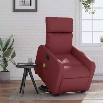 vidaXL Vidaxl - Sill&oacute;n De Masaje Elevable El&eacute;ctrico Cuero Artificial Rojo Tinto