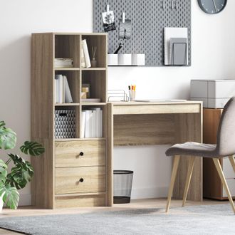 Berkfield Home Desk with Storage Sonoma Oak Engineered Wood in Beige