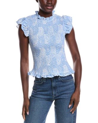 Sail to Sable Sail To Sable Smocked Flutter Linen-Blend Top
