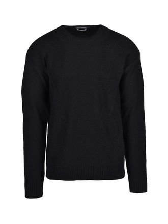Daniele Alessandrini Textured Black Crew Neck Sweater in Acrylic and Wool Blend