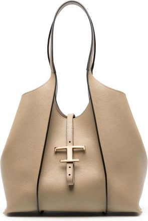 Tod's T-plaque leather tote bag - women - Calf Leather - One Size - Neutrals