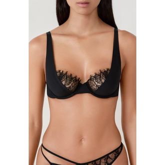 Etam Mysterieuse Classique Lace Trim Underwire Bra in Black at Nordstrom, Size 38D