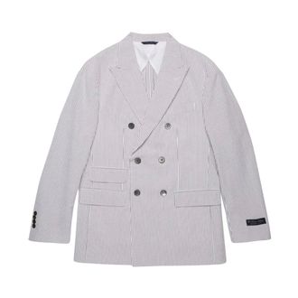 Brooks Brothers Cotton Seersucker Double-Breasted Suit Jacket - male - Brooks Brothers - Blazers - Gray - 2XL - Suits