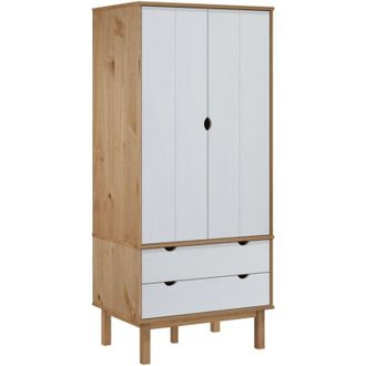 vidaXL Wardrobe otta Brown and White 76.5x53x172 cm Solid Wood Pine Vidaxl