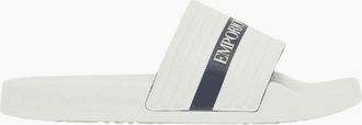 Emporio Armani Mens Tape Logo White Rubber Sliders - Size: 11