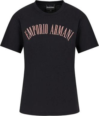 Emporio Armani Tops, Dames, Blauw, M, Katoen, Katoenen T-shirt met Voorkant Logo