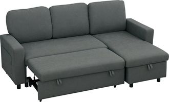 HOMCOM Pull Out Sofa Bed L Shape Corner Sofa w/ Reversible Chaise Charcoal grey | TJ Hughes