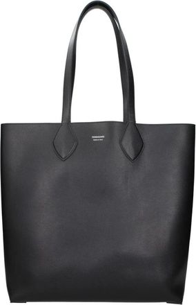 Ferragamo Leren Schoudertas met Verstelbare Riem - Heren - Shoppers - Zwart - ONE Size - Leer - Tassen