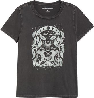 Lucky Brand Moon Flower Graphic Cotton T-Shirt in Jet Black at Nordstrom, Size X-Large