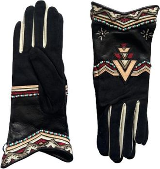 Agnelle Catoria Leather Gloves with Beaded Southwest Motif in Black/multicolor at Nordstrom, Size Medium