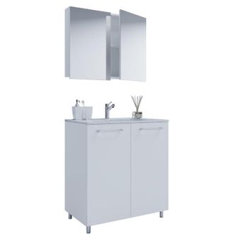 ebuy24 Ebuy24 - Vcm 3 Pcs Set 1 Lavabo Con Puertas Giratorias, 1 Armario Espejo, 1 Lavabo Lavabo De Cer&aacute;mica Gabinete Inferior 60 Cm Fregadero Juego De Muebl