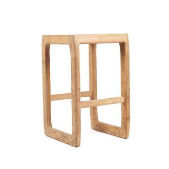 Bazar Bizar Taburete de bar de madera de teca reciclada en marr&oacute;n 42x42x70 cm