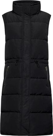 Silvian Heach Lang gewatteerd vest met riem - Dames - Bodywarmers - Zwart - XS - Polyester - Jassen