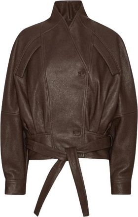 Rotate Boxy Leather Bomber - - Jackets - Donna - Marrone - M