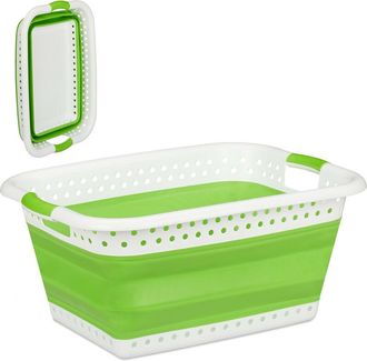 Relaxdays Relaxdays - Folding Laundry Hamper, Handles, Plastic & Silicone, Compact Storage Basket, hwd 27x61x45.5 cm, Light Green