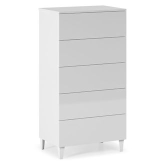 HOMN C&oacute;moda de noche de 5 cajones color blanco brillo, 61 cm (ancho)