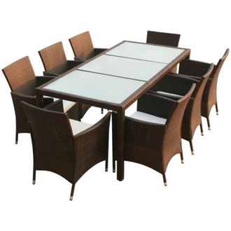 vidaXL Set Comedor De Jard&iacute;n 9 Piezas Y Cojines Rat&aacute;n Sint&eacute;tico Marr&oacute;n Vidaxl