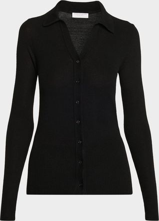 Majestic Filatures Button-Down Rib Knit Wool Sweater