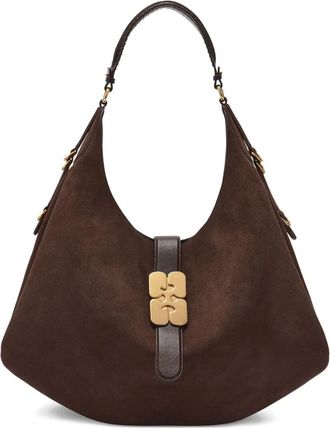 Ganni Borsa a spalla con placca logo - Marrone
