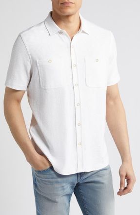 Johnston & Murphy Double Pocket Short Sleeve Knit Button-Up Shirt in White at Nordstrom, Size X-Large