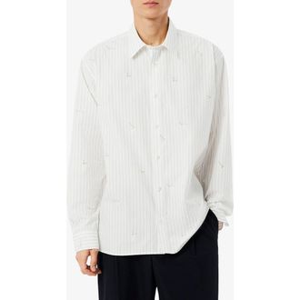 Lacoste Stripe Jacquard Print Button-Up Shirt in Flour at Nordstrom, Size 38
